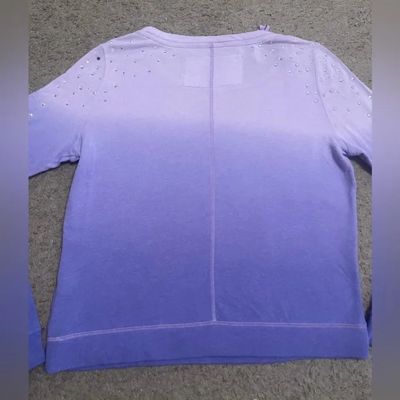 PINK Victoria’s Secret Long Sleeve Crew Neck Shirt Ombre with Rhinestones - Picture 9 of 15